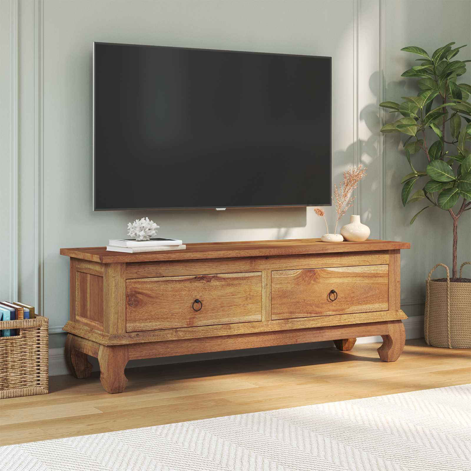 Meuble TV Naturel 110 x 35 x 40 cm Bois de teck massif - XIOS