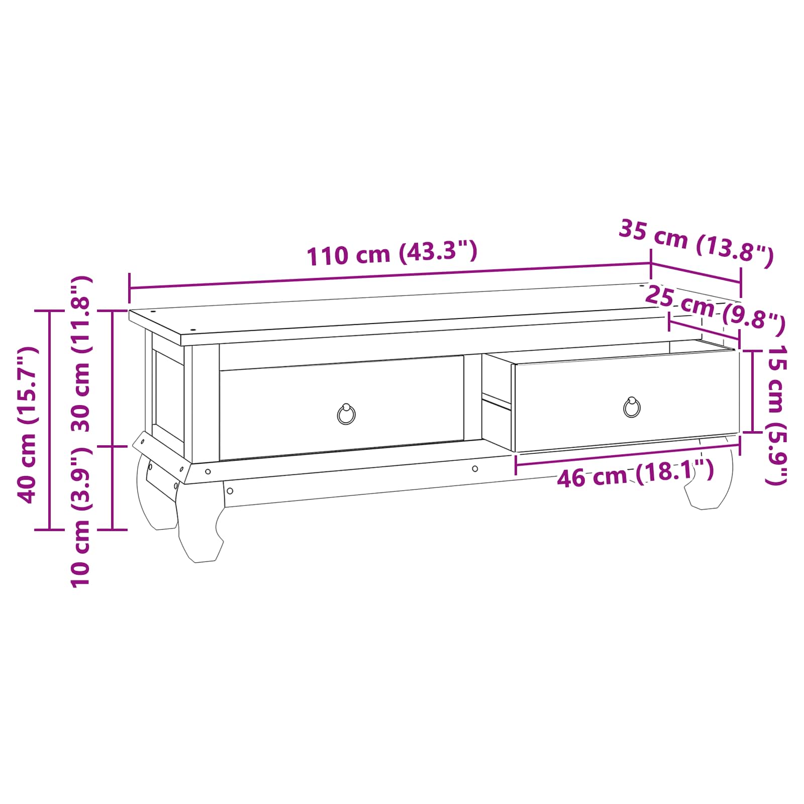 Meuble TV Naturel 110 x 35 x 40 cm Bois de teck massif - XIOS