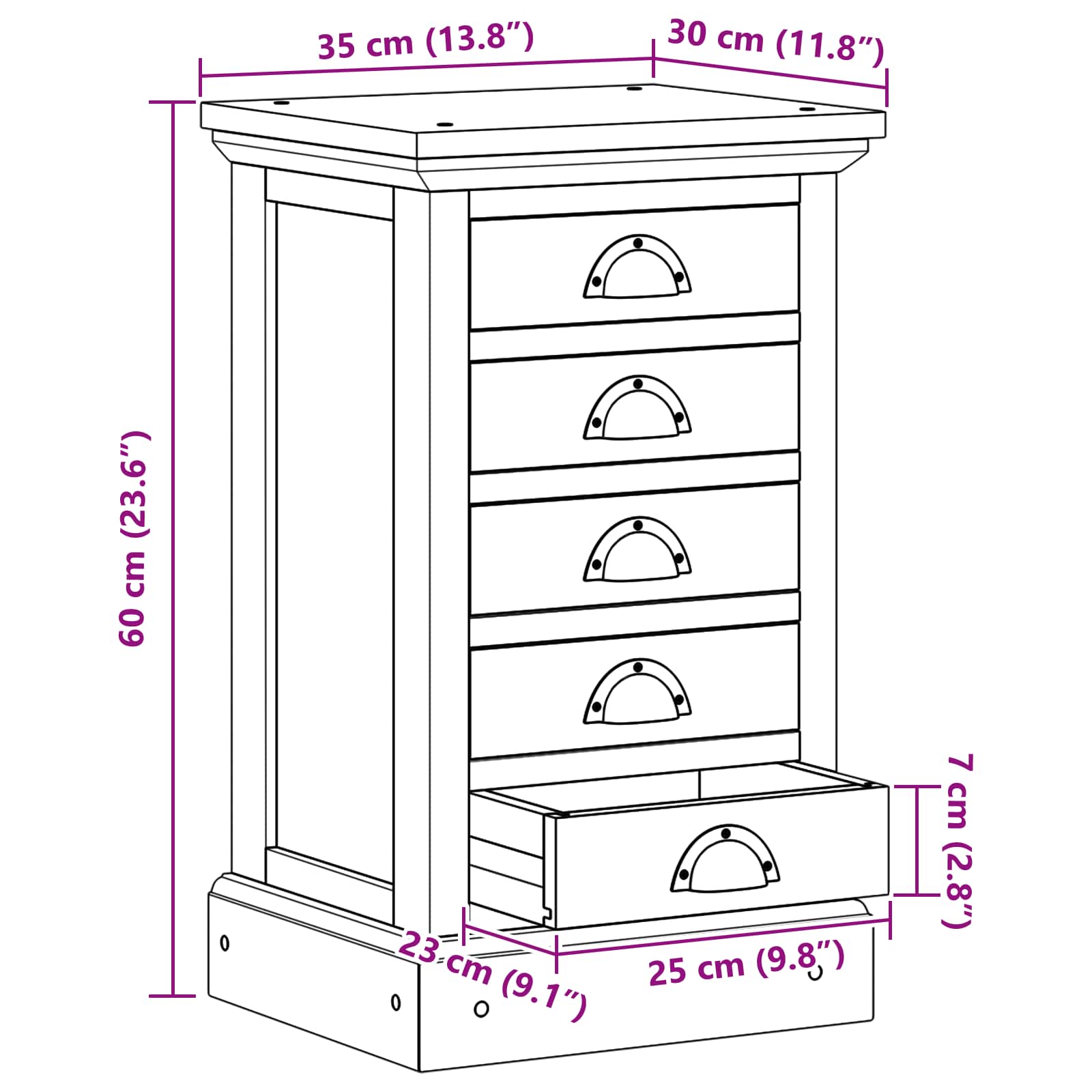 Commode avec tiroir Marron 35 x 30 x 60 cm Bois de teck massif - XIOS