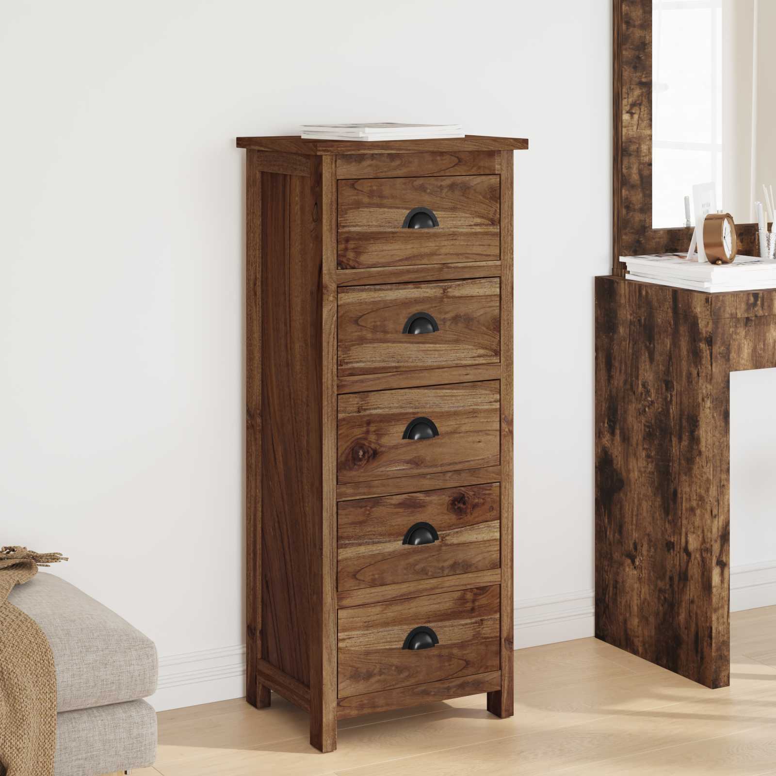 Commode avec tiroir Marron 45 x 35 x 110 cm Bois de teck massif - XIOS