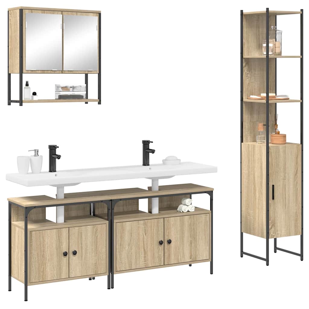 Ensemble de mobilier de salle de bain 4 pièces Chêne Sonoma