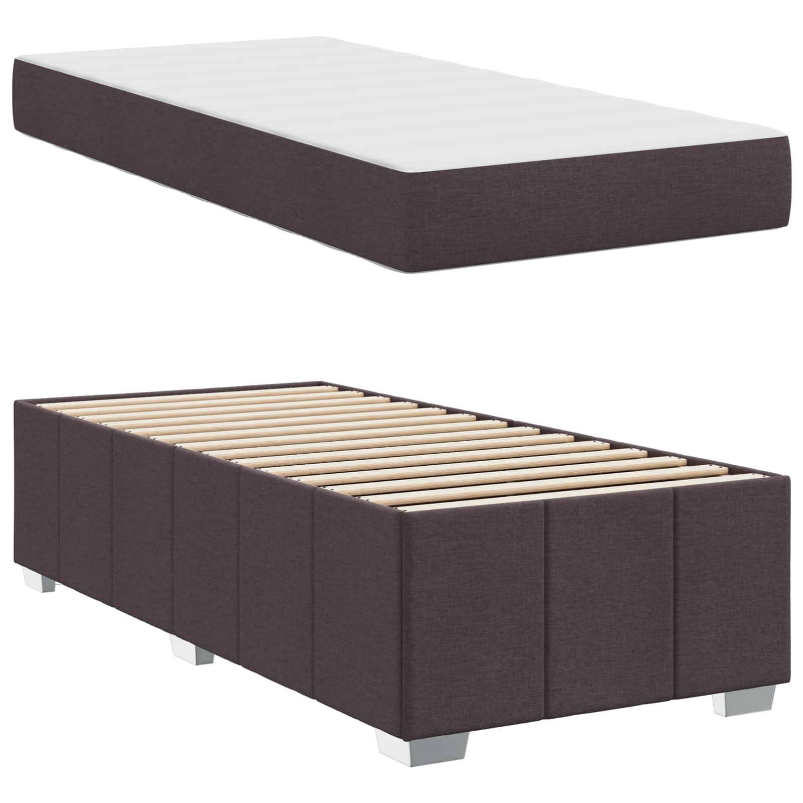 Cadre de lit avec matelas Marron foncé 90 x 200 cm tissu - XIOS
