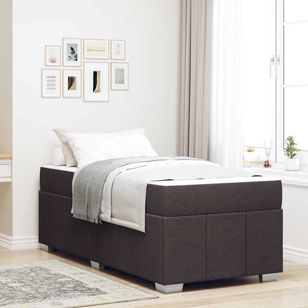 Cadre de lit avec matelas Marron foncé 100 x 200 cm tissu