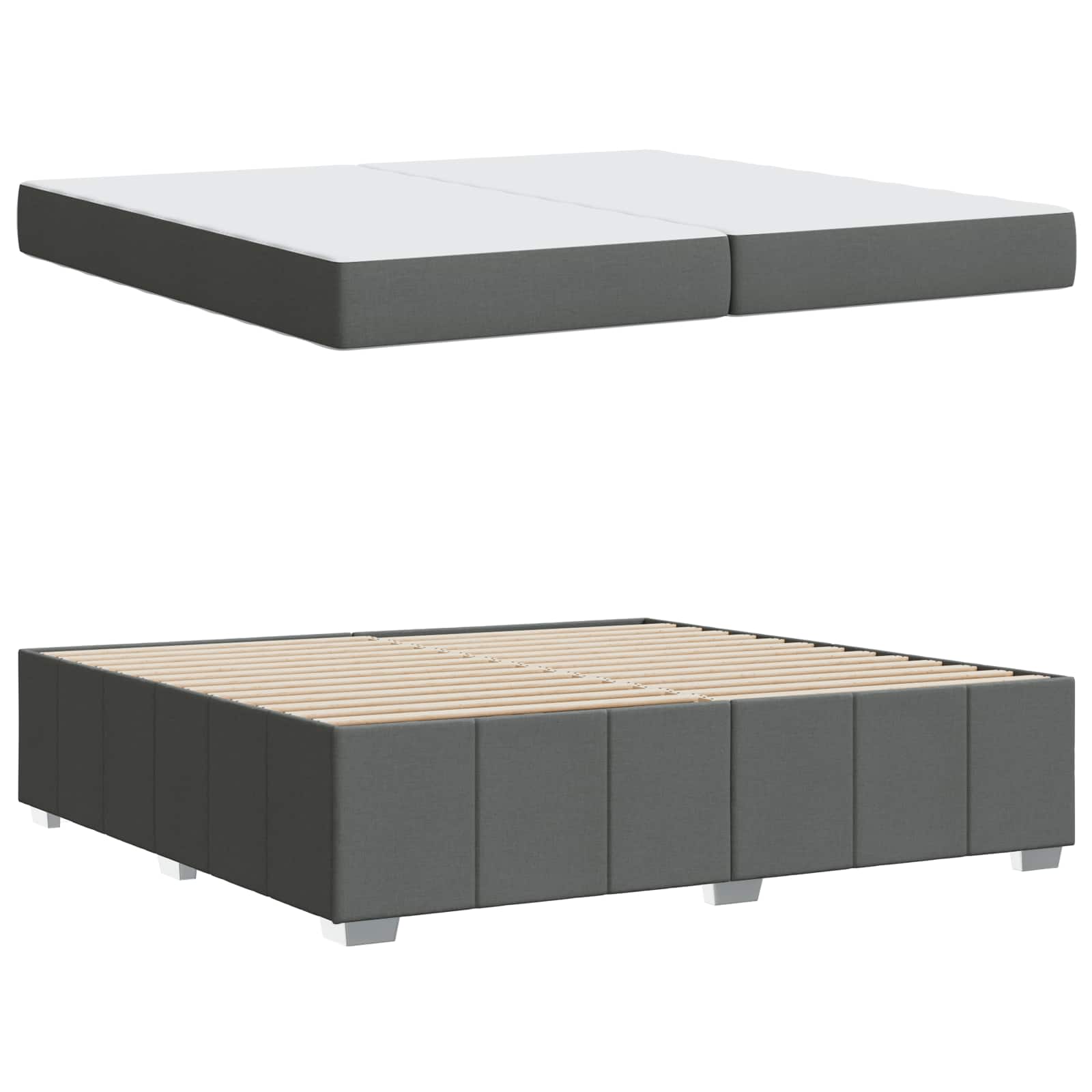 Cadre de lit avec matelas Gris foncé 200 x 200 cm tissu - XIOS
