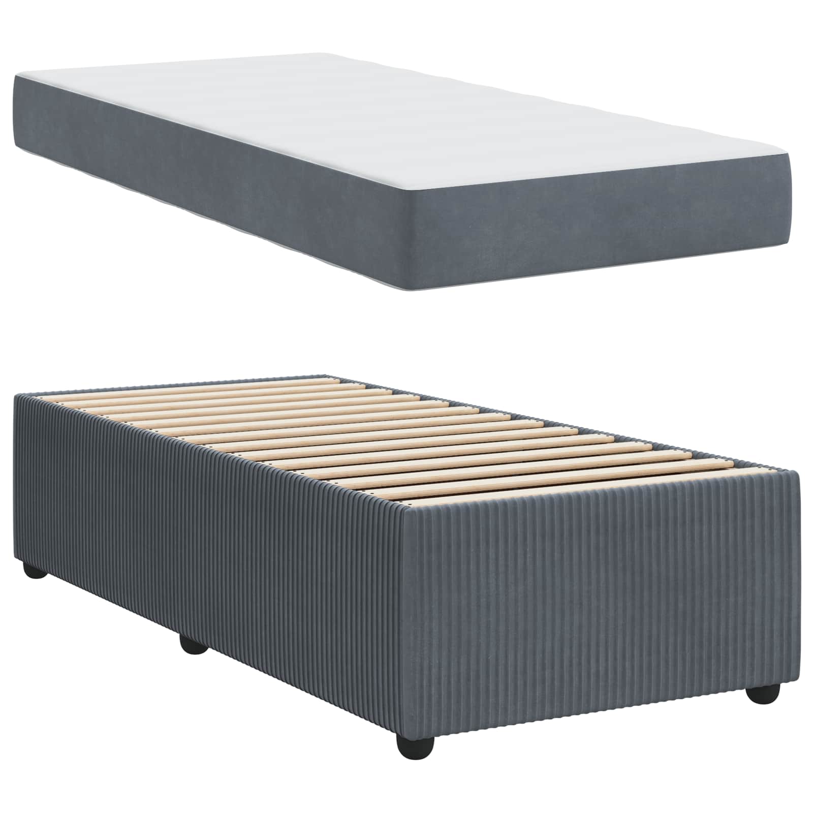 Cadre de lit avec matelas Gris foncé 80 x 200 cm tissu - XIOS