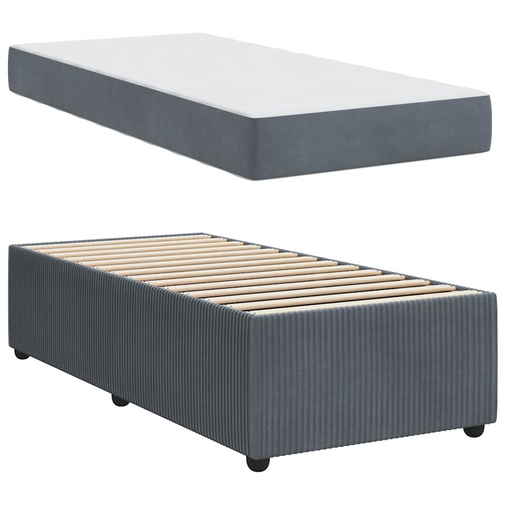Cadre de lit avec matelas Gris foncé 90 x 190 cm Velours - XIOS