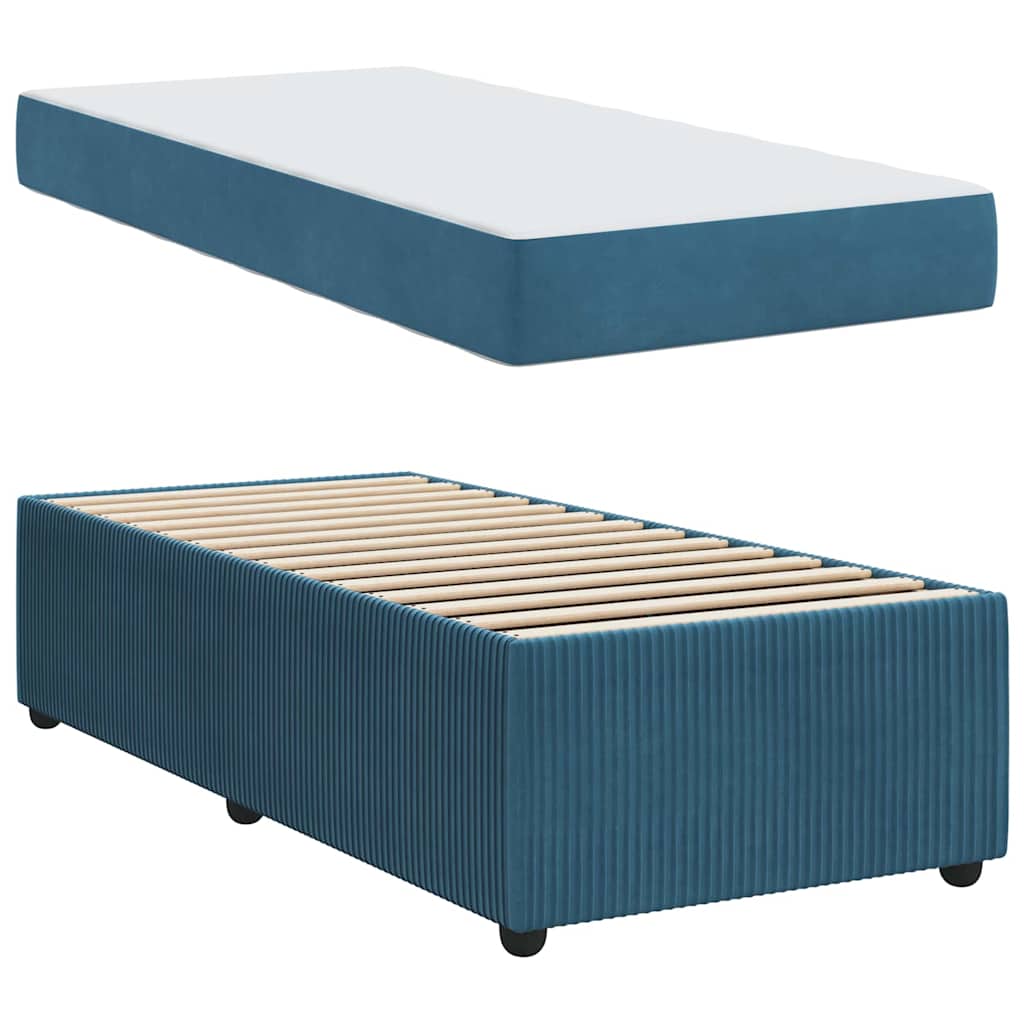 Cadre de lit avec matelas Bleu 100 x 200 cm tissu - XIOS