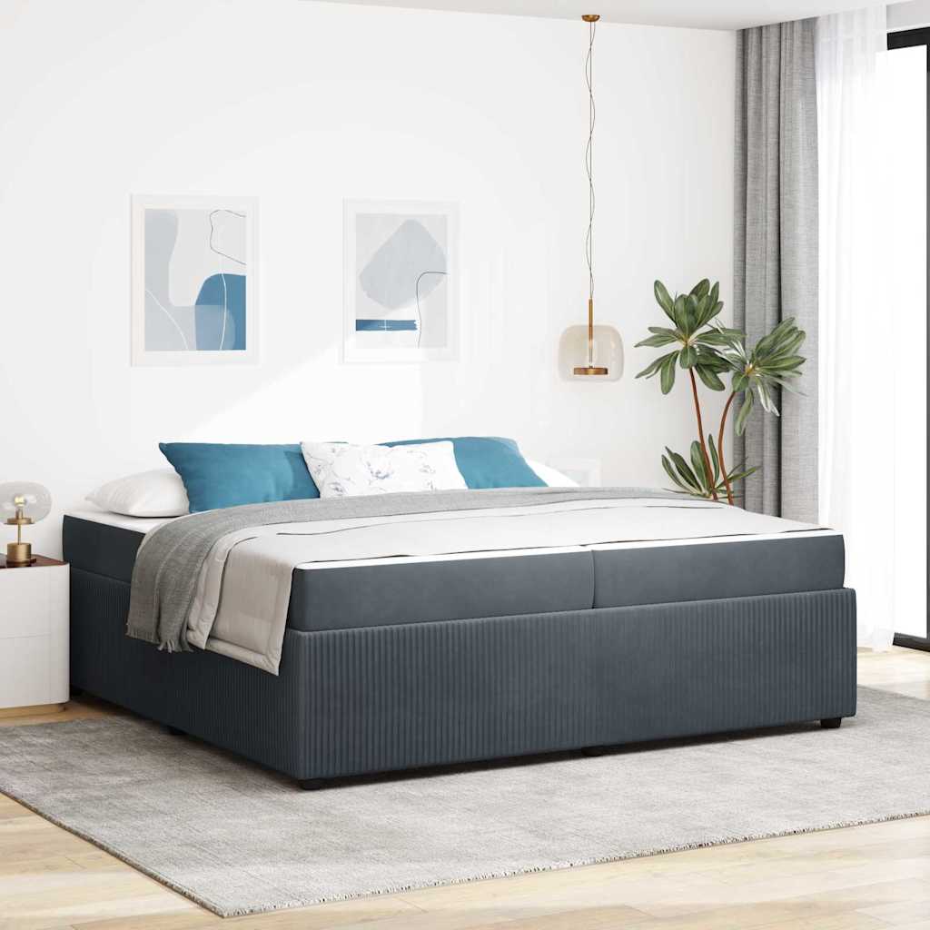 Cadre de lit avec matelas Gris foncé 200 x 200 cm Velours - XIOS