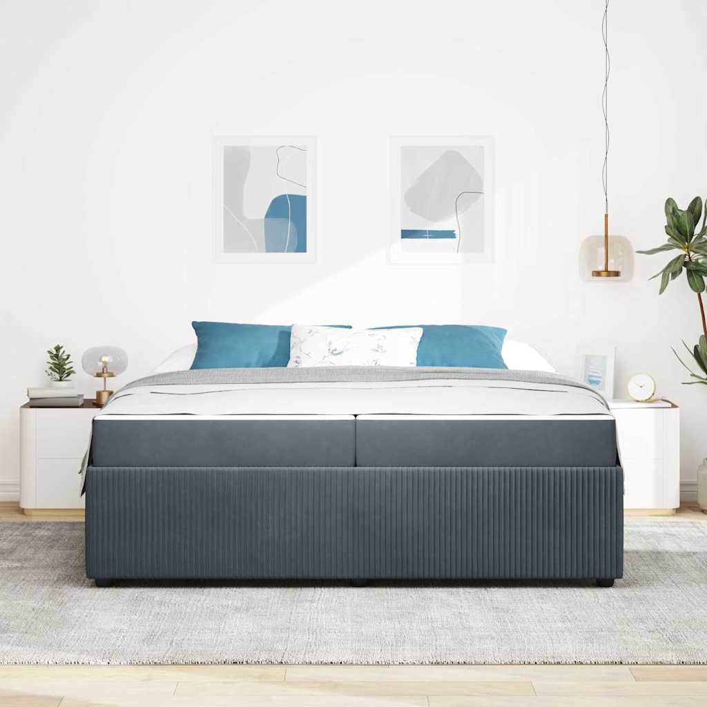 Cadre de lit avec matelas Gris foncé 200 x 200 cm tissu - XIOS