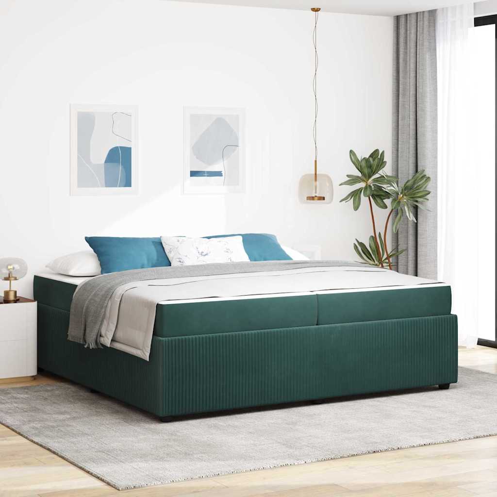 Cadre de lit avec matelas Vert foncé 200 x 200 cm Velours - XIOS