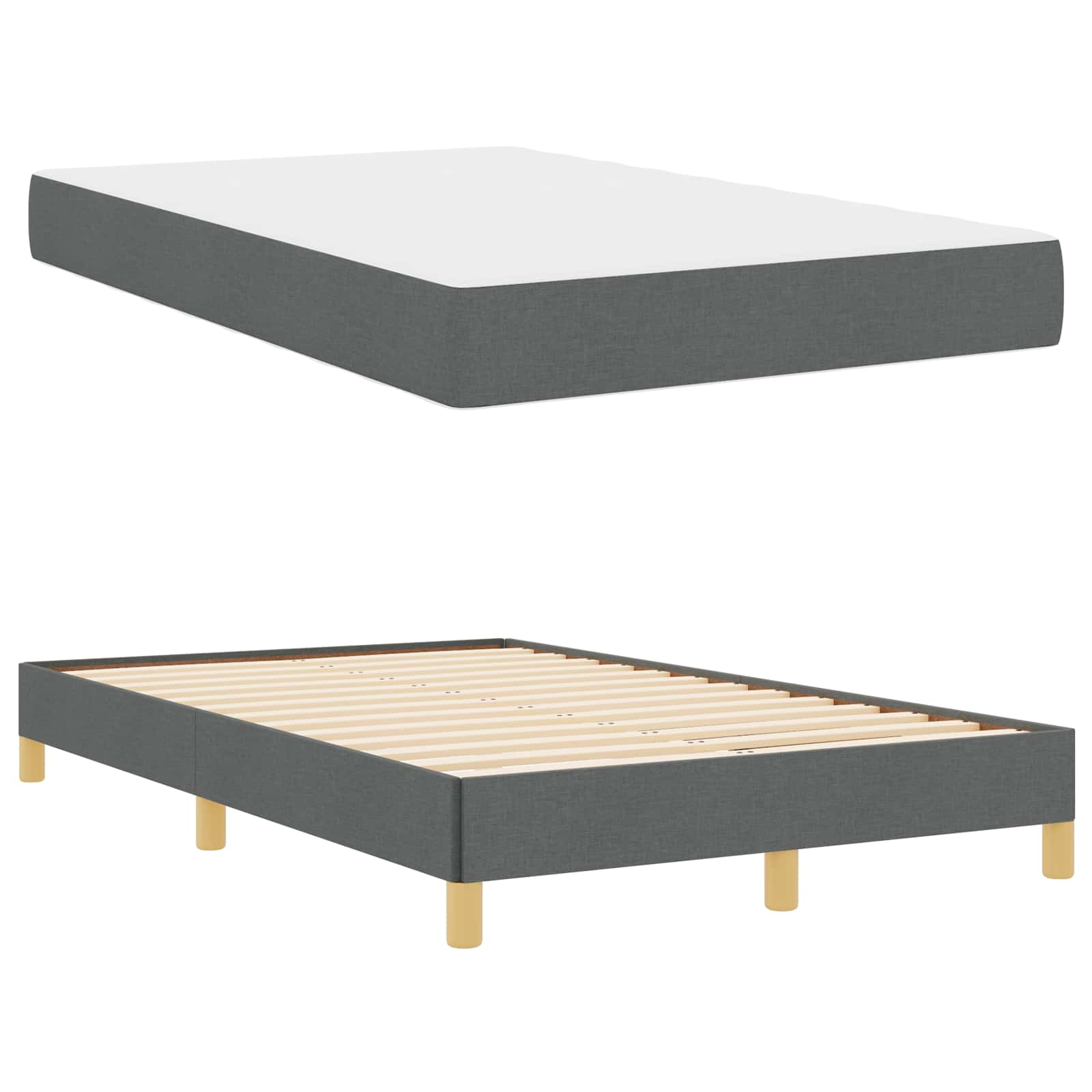 Lit à ressorts avec matelas Gris foncé 120 x 200 cm tissu