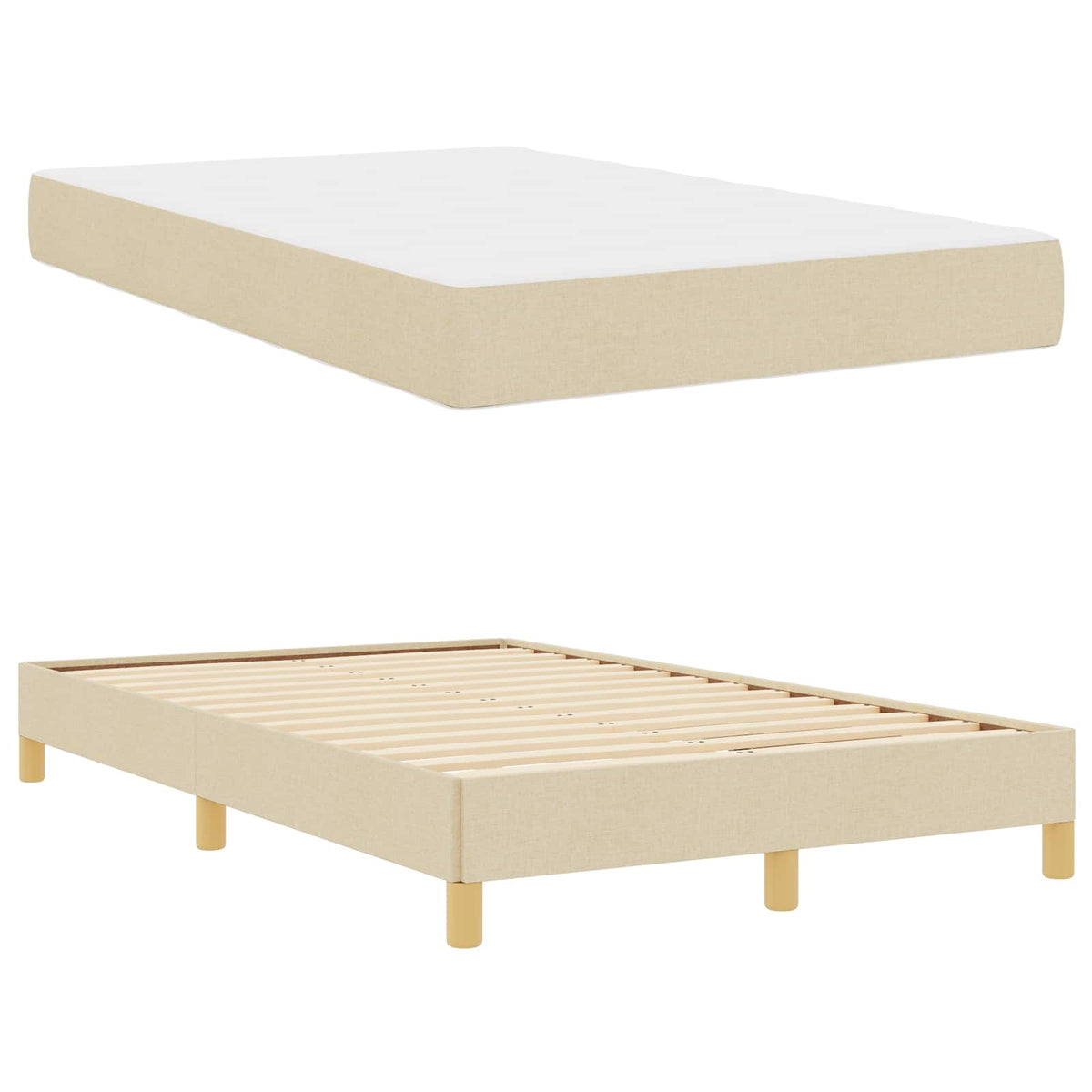 Lit à ressorts avec matelas Crème 120 x 200 cm tissu