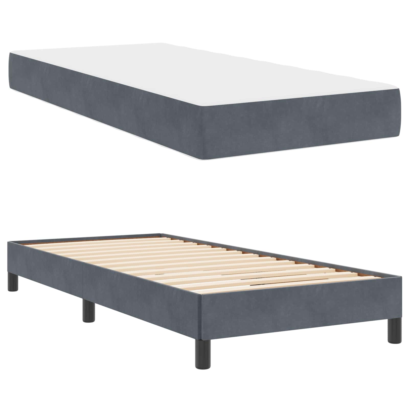 Lit à ressorts avec matelas Gris foncé 100 x 200 cm tissu - XIOS