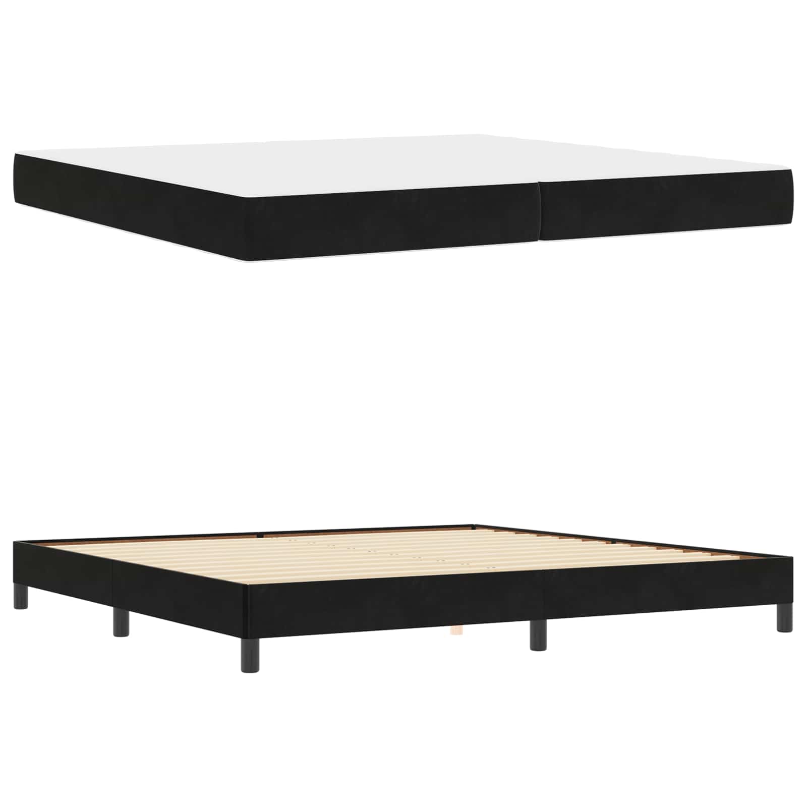 Lit à ressorts avec matelas Noir 200 x 200 cm tissu - XIOS