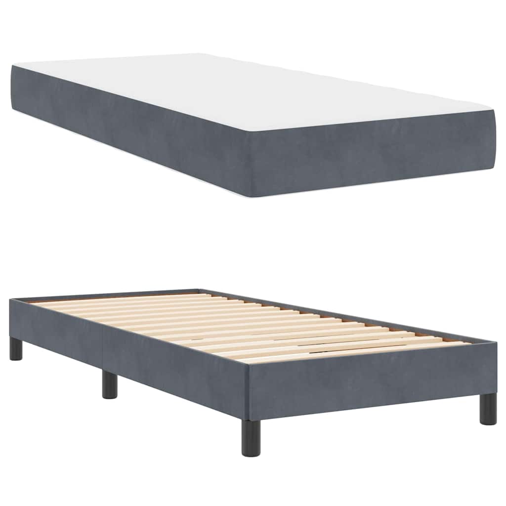 Lit à ressorts avec matelas Gris foncé 90 x 220 cm tissu - XIOS