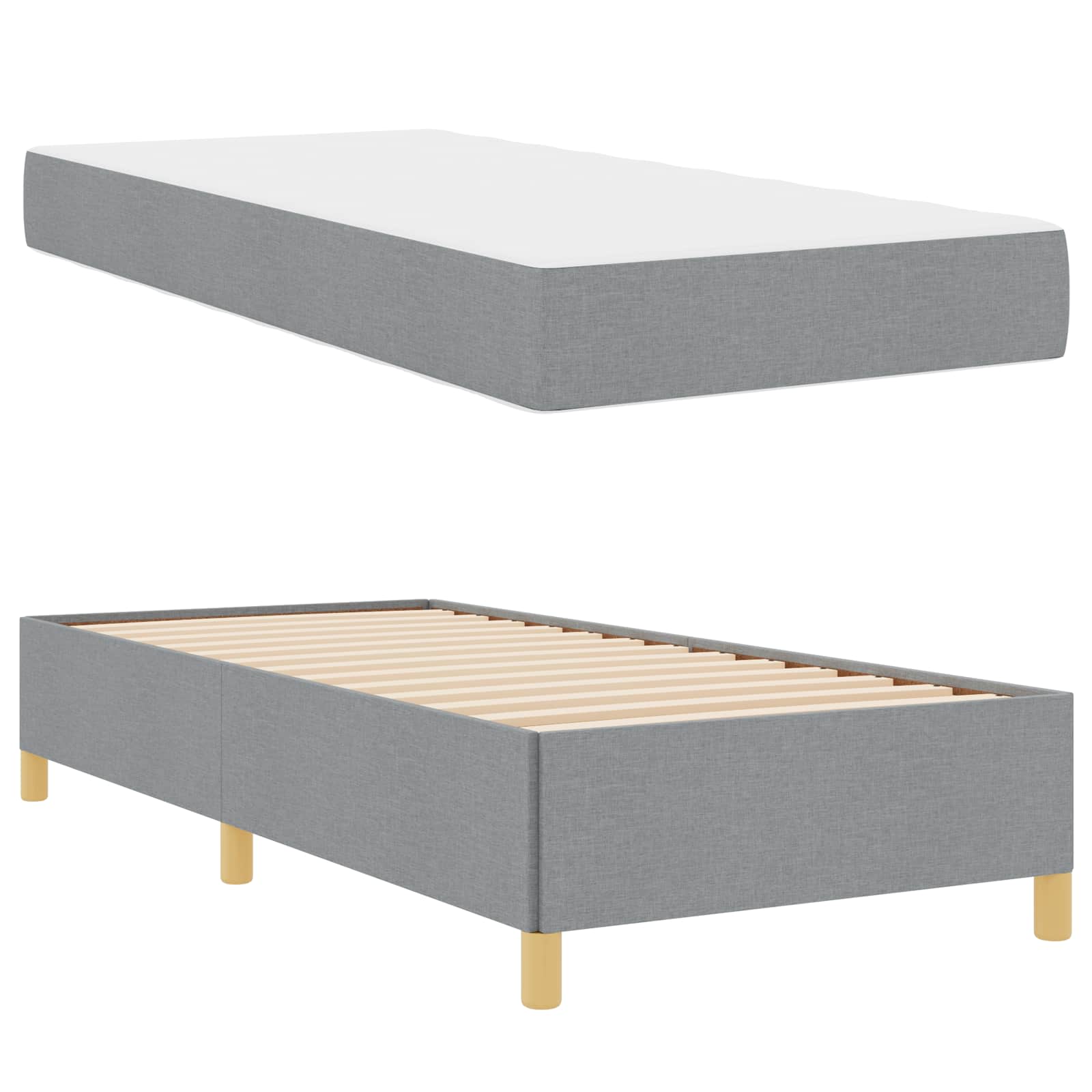 Cadre de lit avec matelas Gris clair 90 x 190 cm tissu - XIOS