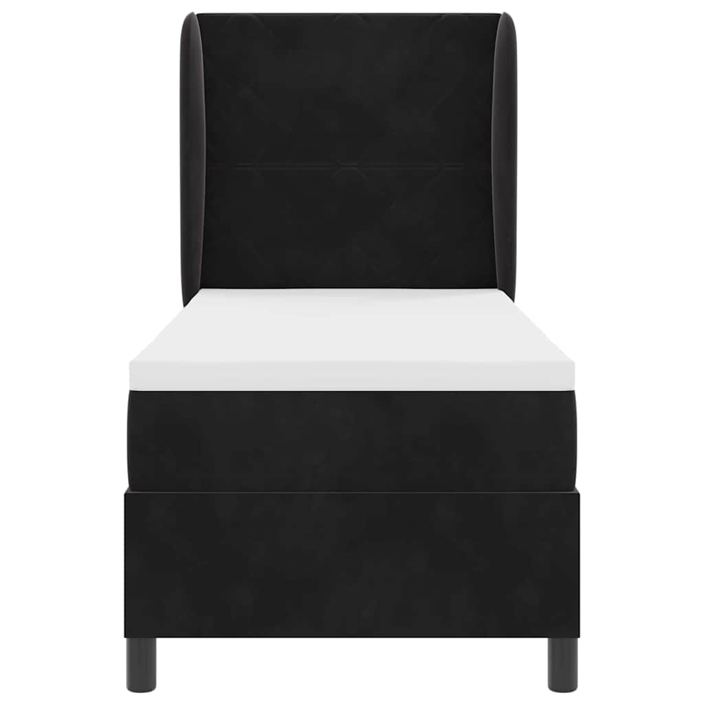 Lit à ressorts avec tête de lit Noir 200 x 80 cm Velours