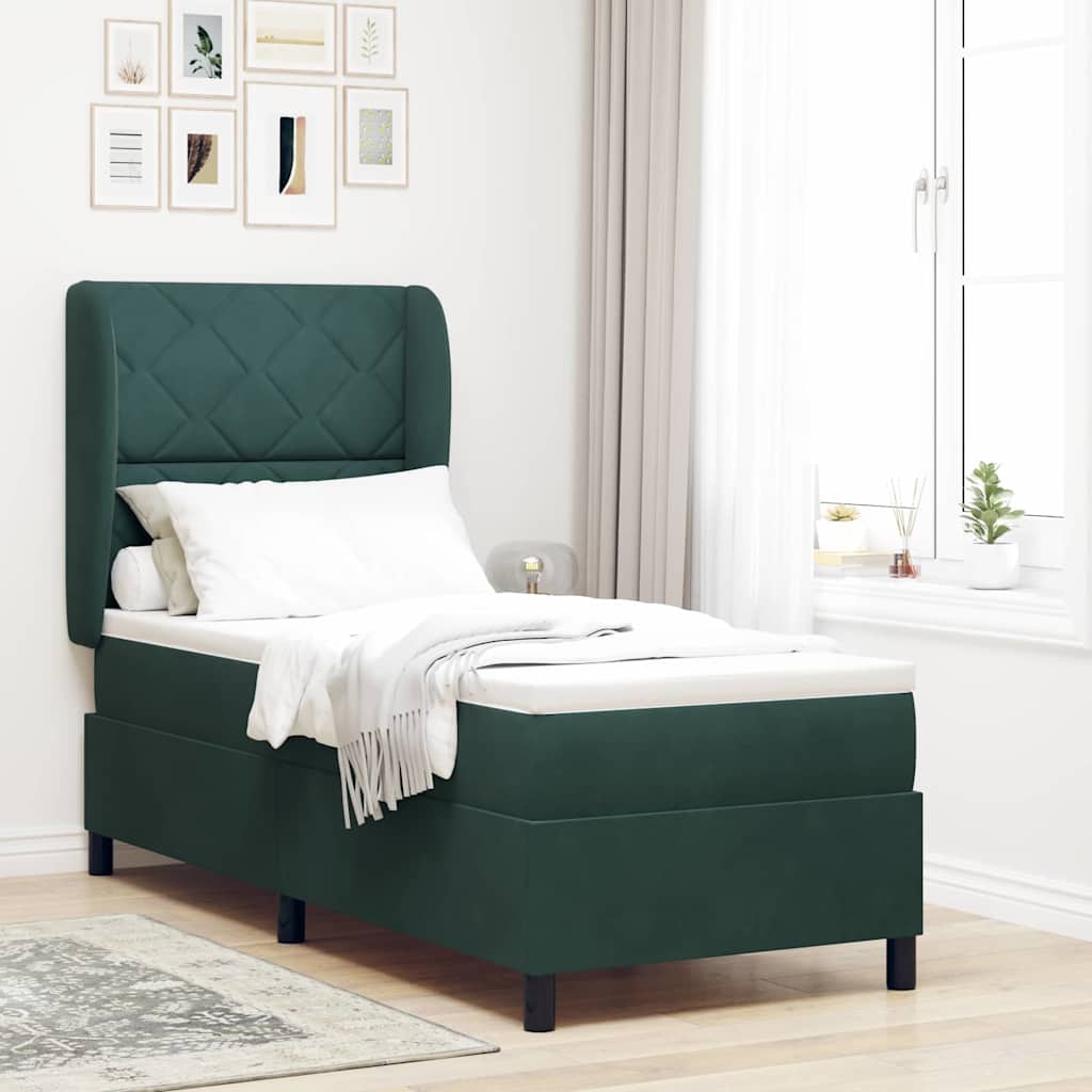 Lit à ressorts avec tête de lit Vert foncé 200 x 80 cm Velours