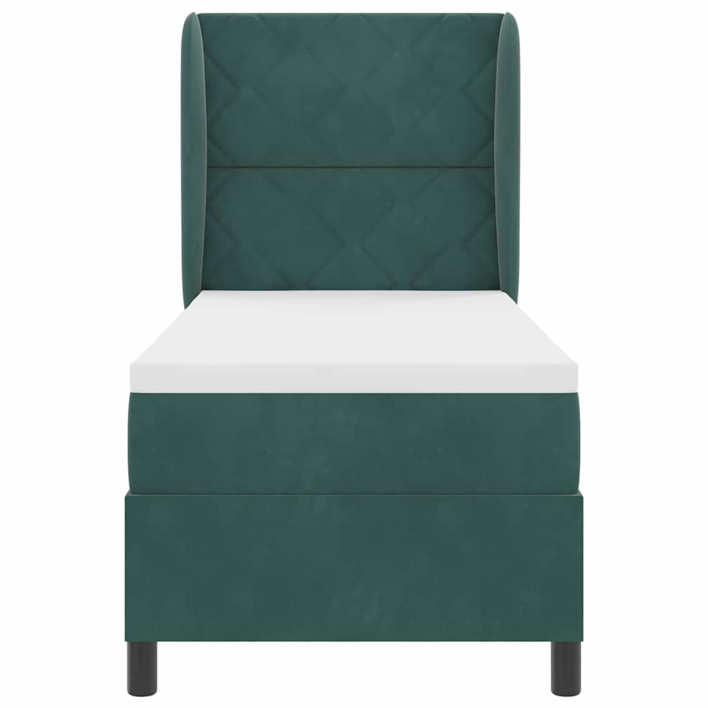Lit à ressorts avec tête de lit Vert foncé 200 x 80 cm Velours