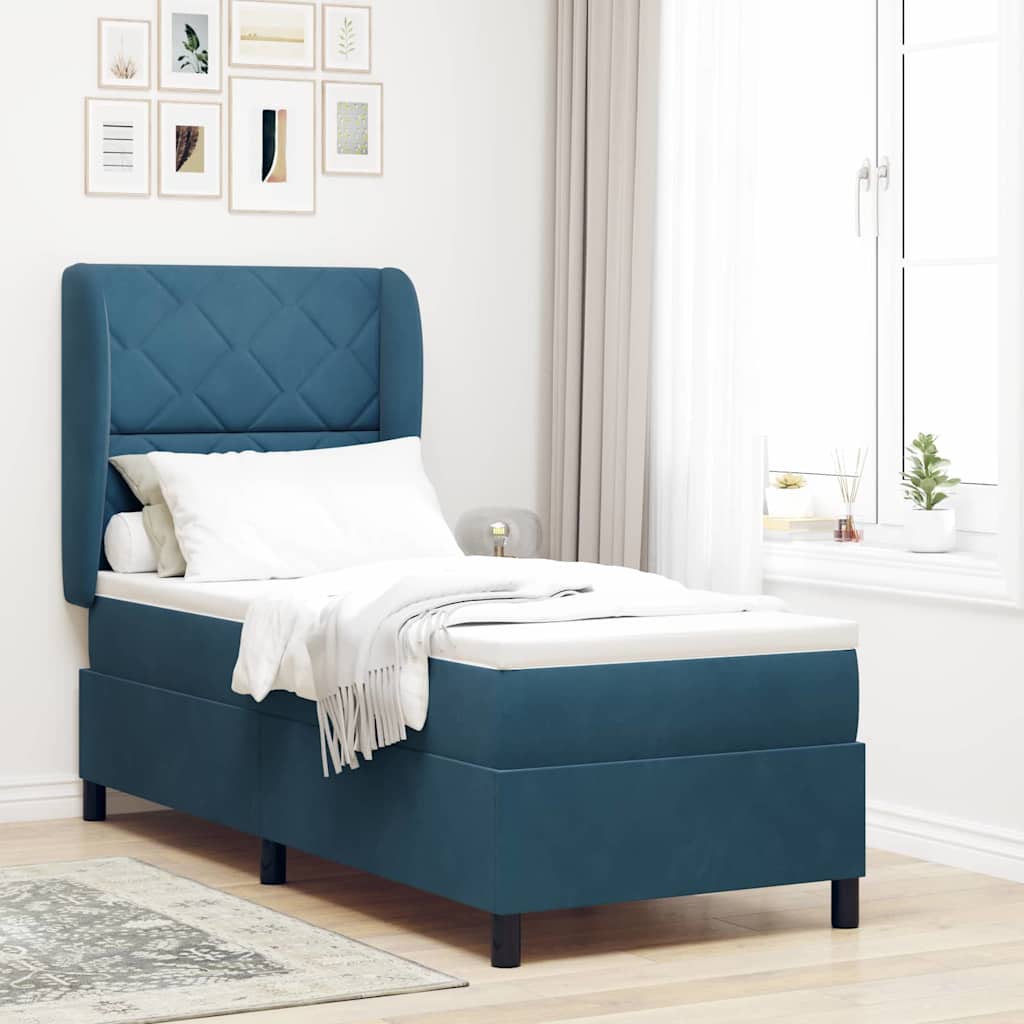 Lit à ressorts avec tête de lit Bleu foncé 200 x 80 cm Velours - XIOS