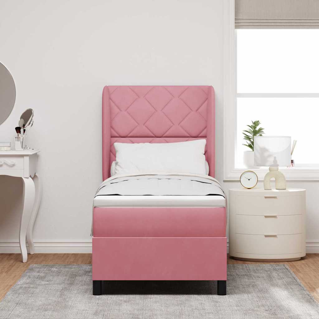 Lit à ressorts avec tête de lit Rose 200 x 80 cm Velours