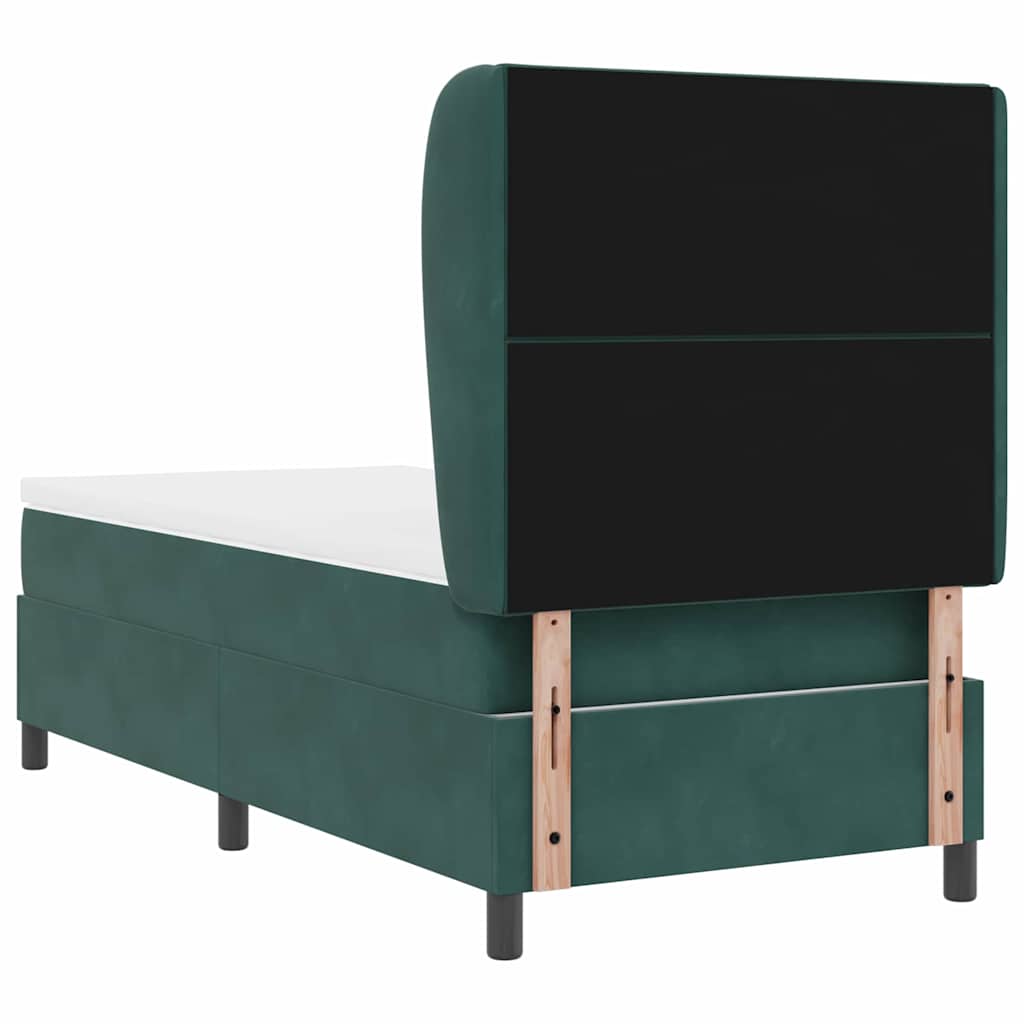 Lit à ressorts avec tête de lit Vert foncé 190 x 90 cm Velours