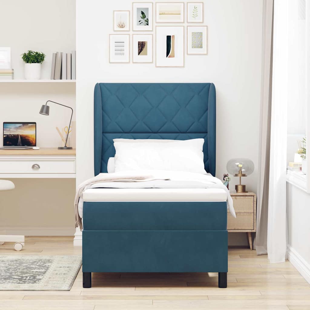 Lit à ressorts avec matelas Bleu foncé 90 x 190 cm Velours - XIOS