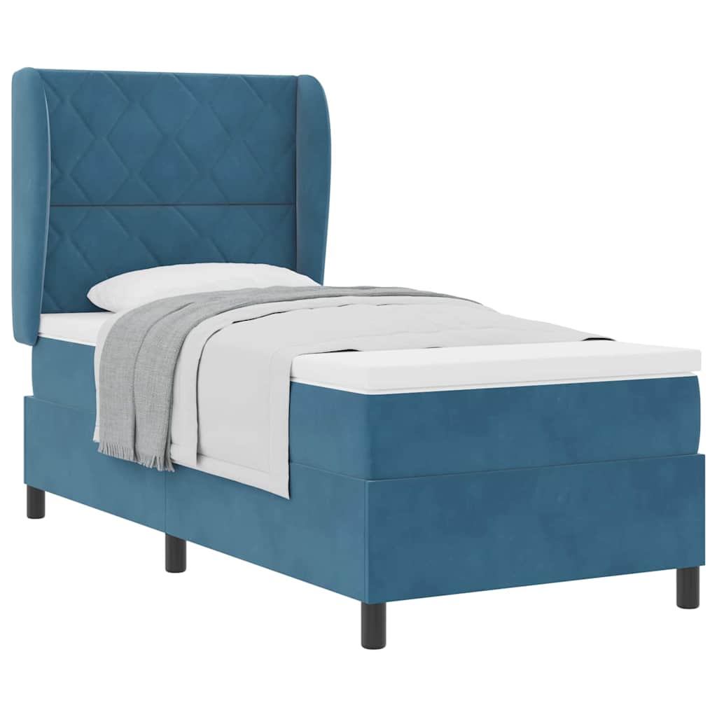 Lit à ressorts avec matelas Bleu foncé 90 x 190 cm Velours - XIOS