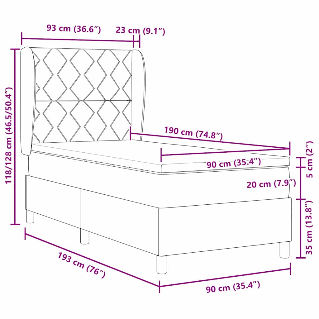 Lit à ressorts avec matelas Bleu foncé 90 x 190 cm Velours - XIOS