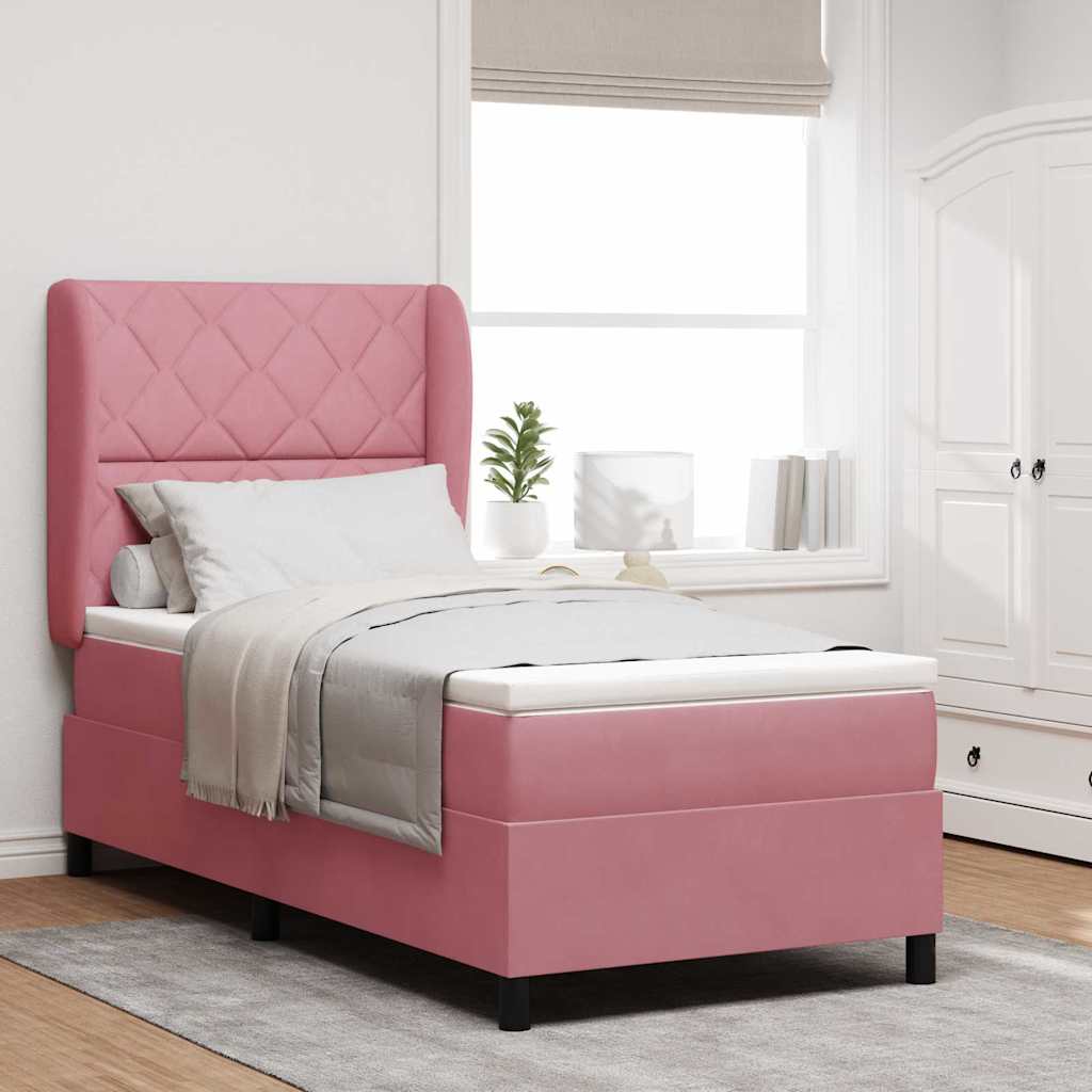 Lit à ressorts avec tête de lit Rose 190 x 90 cm Velours