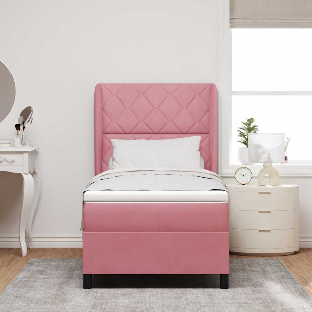 Lit à ressorts avec tête de lit Rose 190 x 90 cm Velours