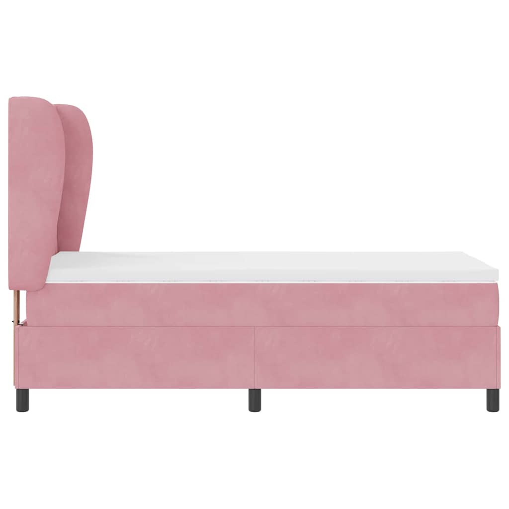 Lit à ressorts avec tête de lit Rose 190 x 90 cm Velours