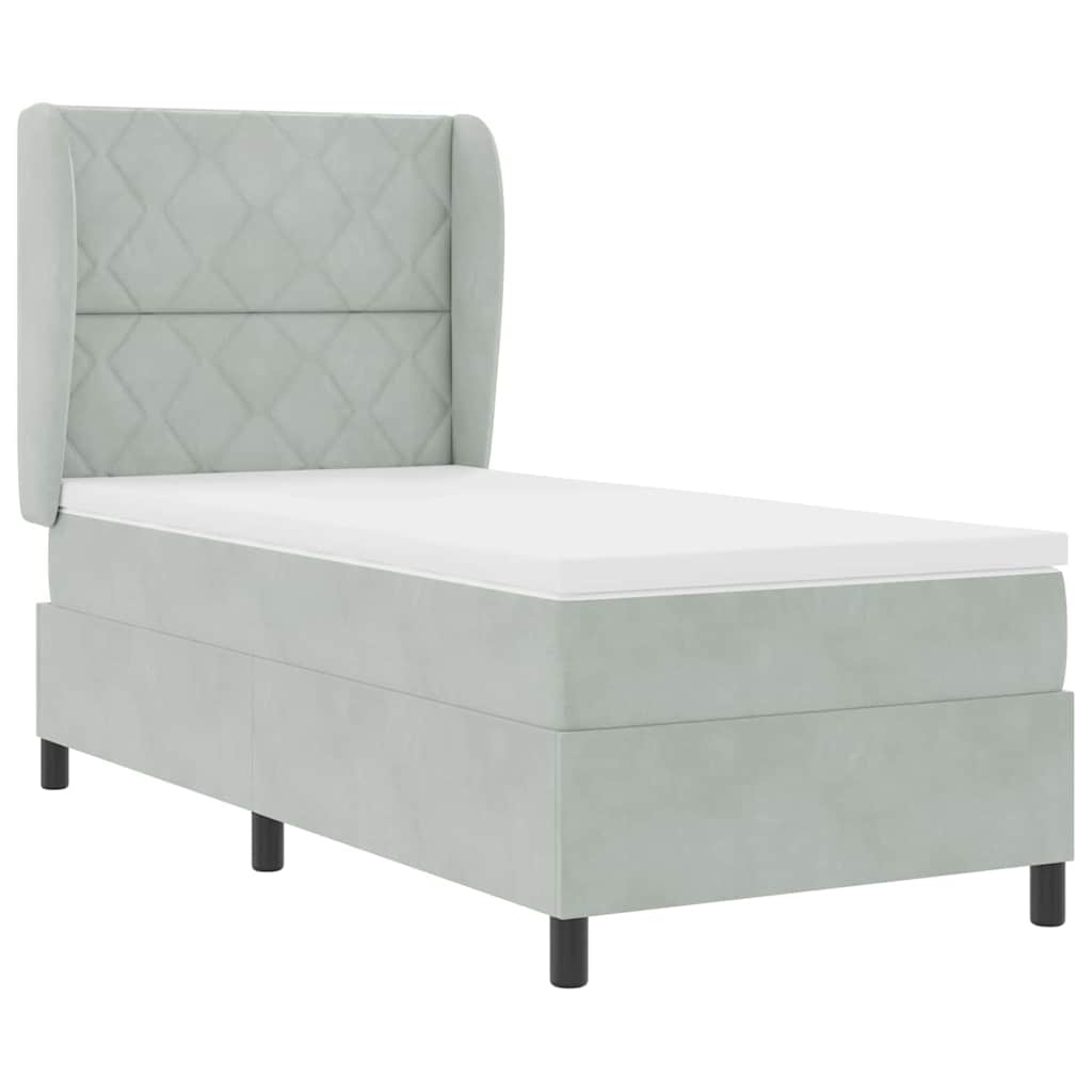Lit à ressorts avec tête de lit Gris clair 200 x 90 cm Velours - XIOS