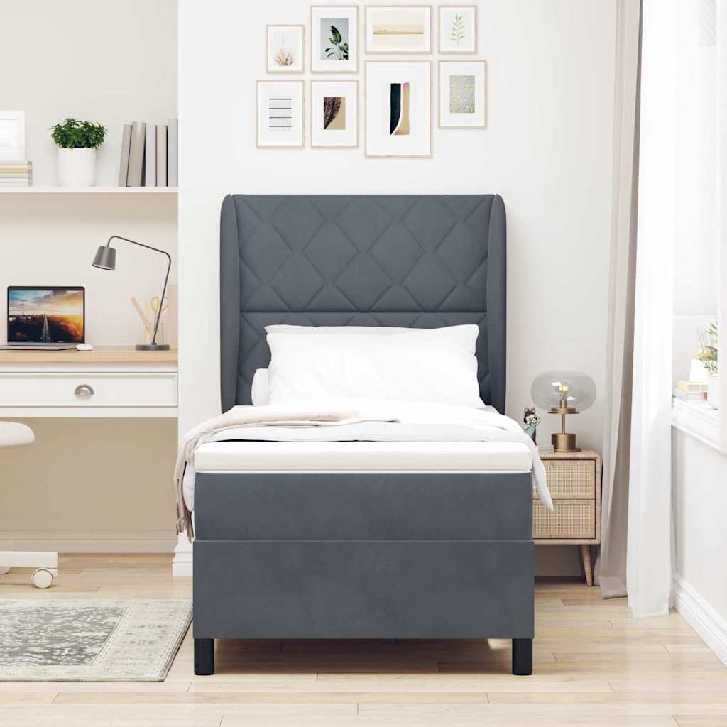 Lit à ressorts avec matelas Gris foncé 200 x 90 cm Polyester - XIOS