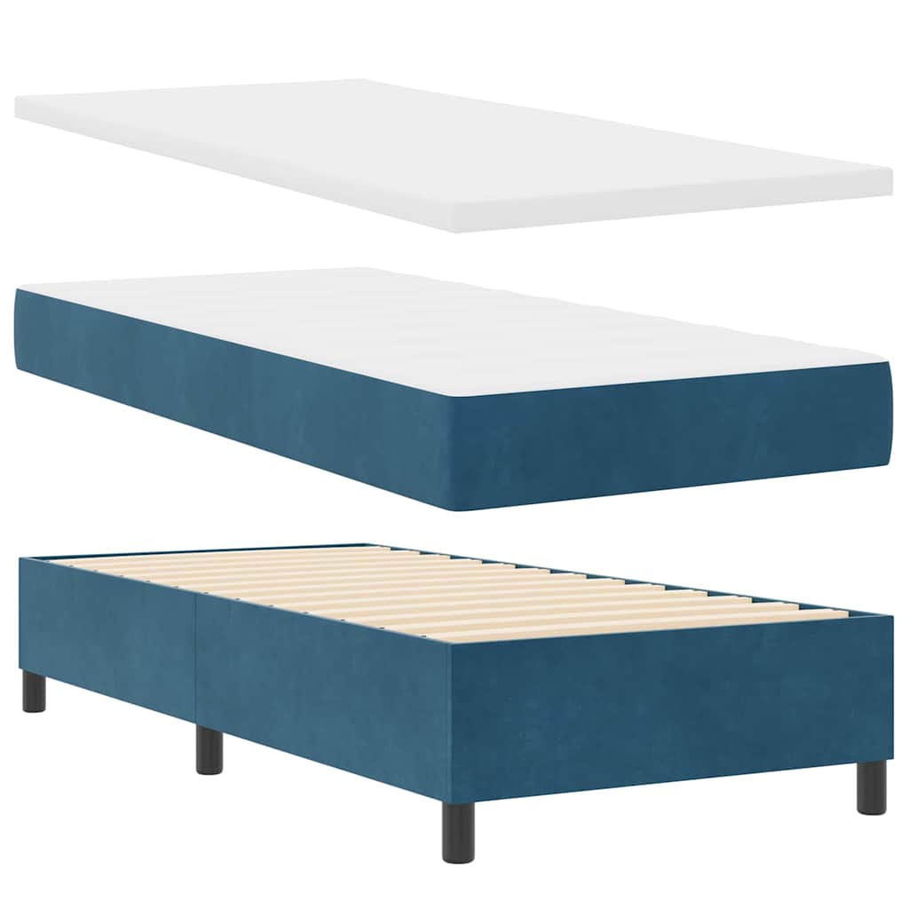 Lit à ressorts avec matelas Bleu foncé 200 x 90 cm Polyester