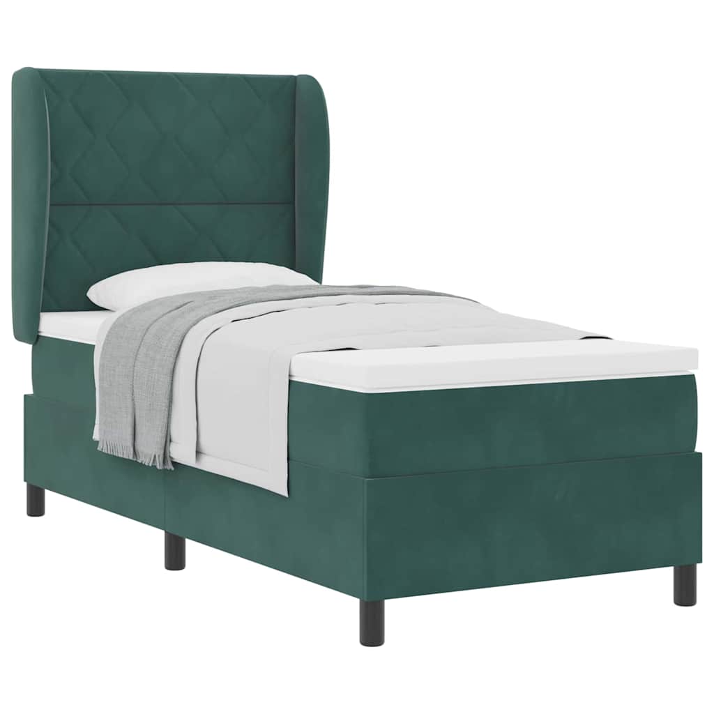 Lit à ressorts avec matelas Vert foncé 100 x 200 cm Velours - XIOS