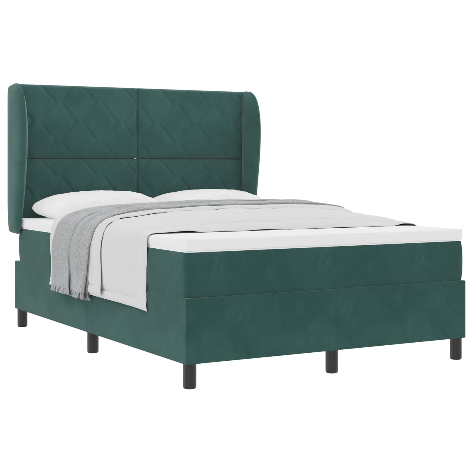 Lit à ressorts avec matelas Vert foncé 190 x 140 cm Polyester