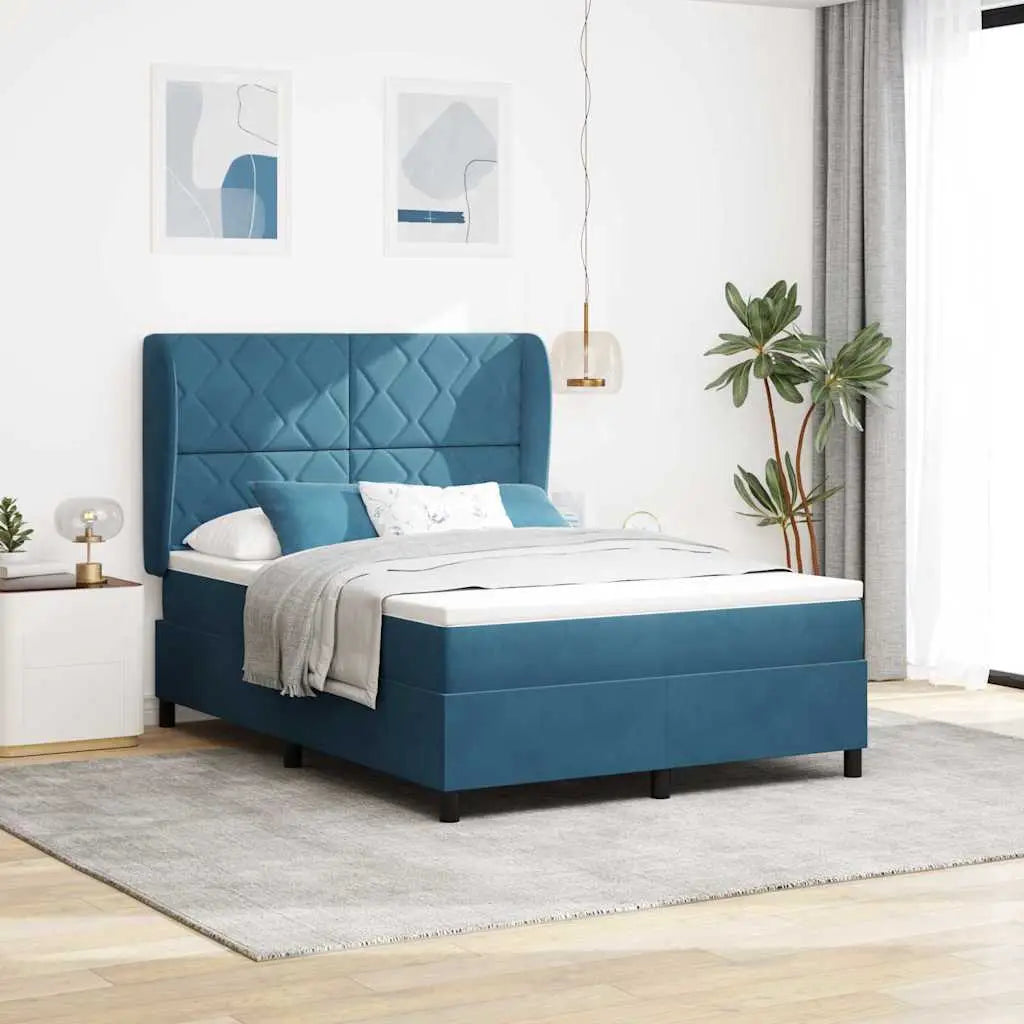 Lit à ressorts avec tête de lit Bleu foncé 190 x 140 cm Velours - XIOS