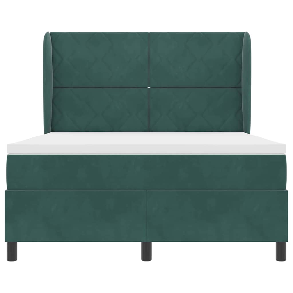 Lit à ressorts avec tête de lit Vert foncé 200 x 140 cm Velours