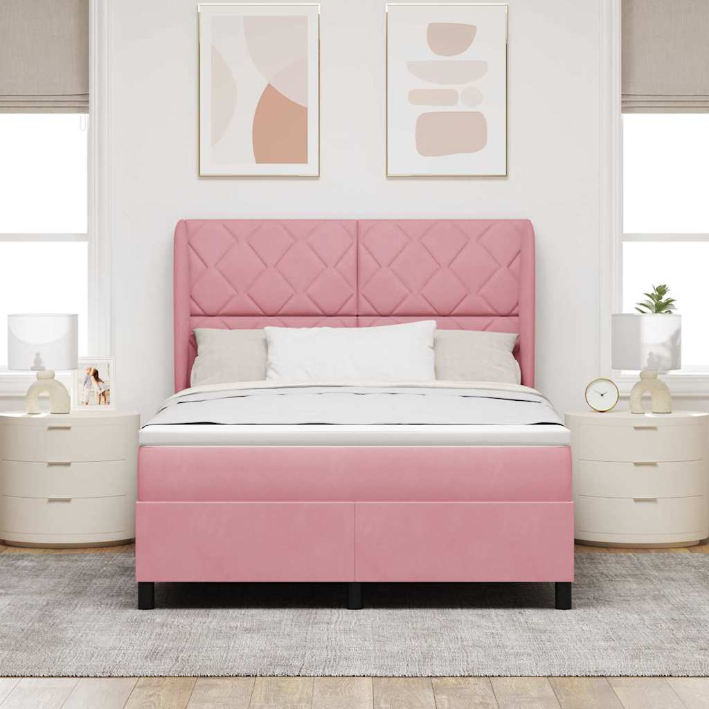 Lit à ressorts avec tête de lit Rose 200 x 140 cm Velours