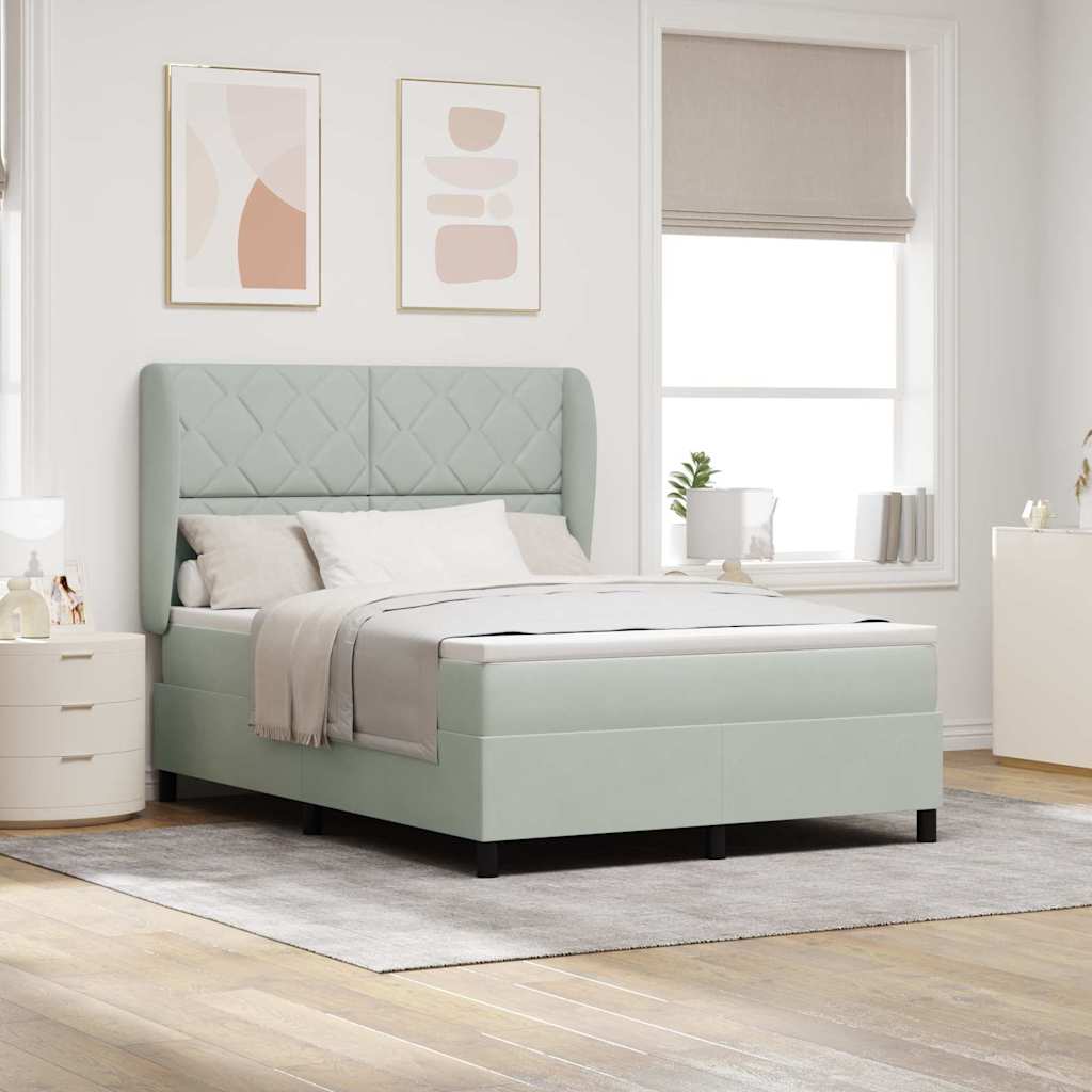 Lit à ressorts avec matelas Gris clair 160 x 200 cm Velours