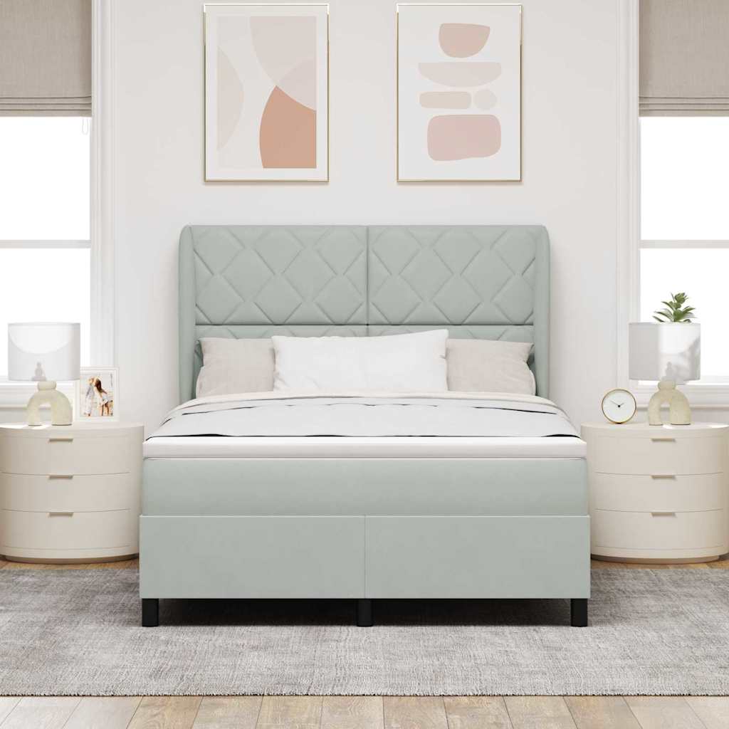 Lit à ressorts avec matelas Gris clair 160 x 200 cm Velours