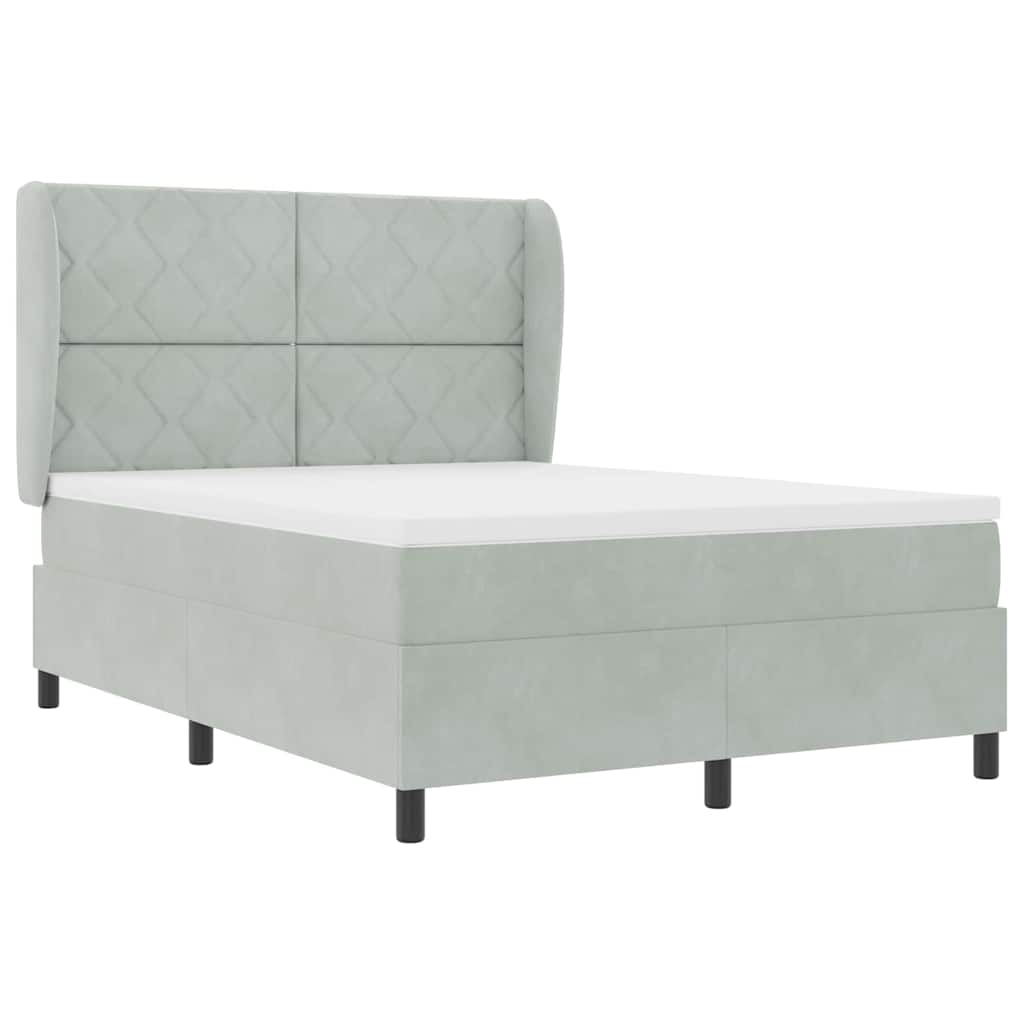Lit à ressorts avec matelas Gris clair 160 x 200 cm Velours