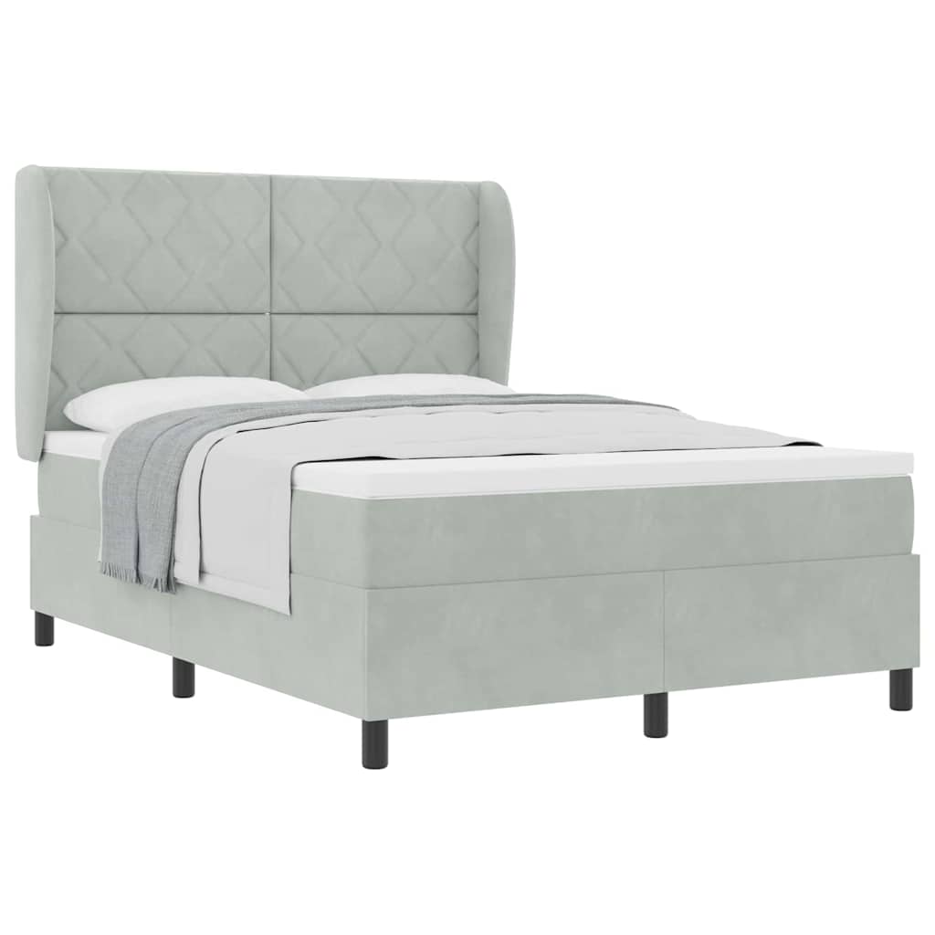 Lit à ressorts avec matelas Gris clair 160 x 200 cm Velours
