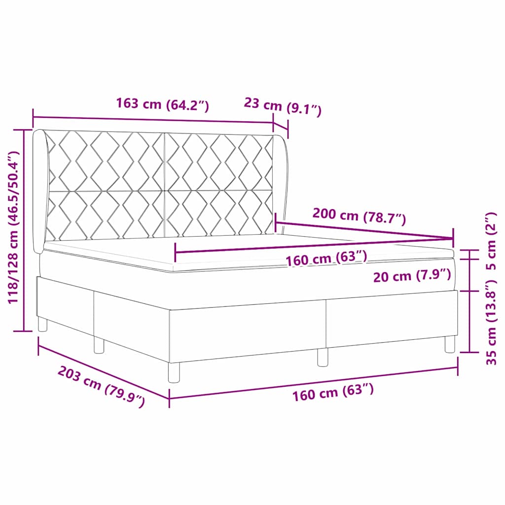 Lit à ressorts avec matelas Gris clair 160 x 200 cm Velours