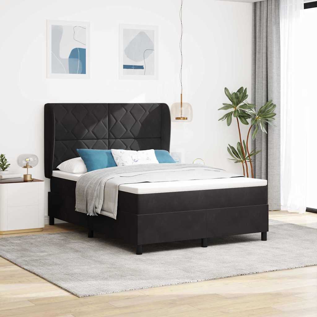 Lit à ressorts avec matelas Noir 160 x 200 cm Velours - XIOS