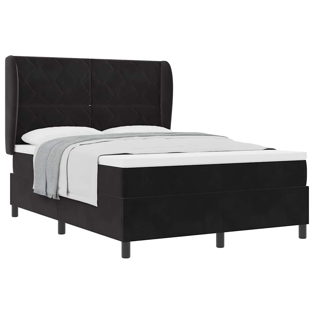 Lit à ressorts avec matelas Noir 160 x 200 cm Velours - XIOS