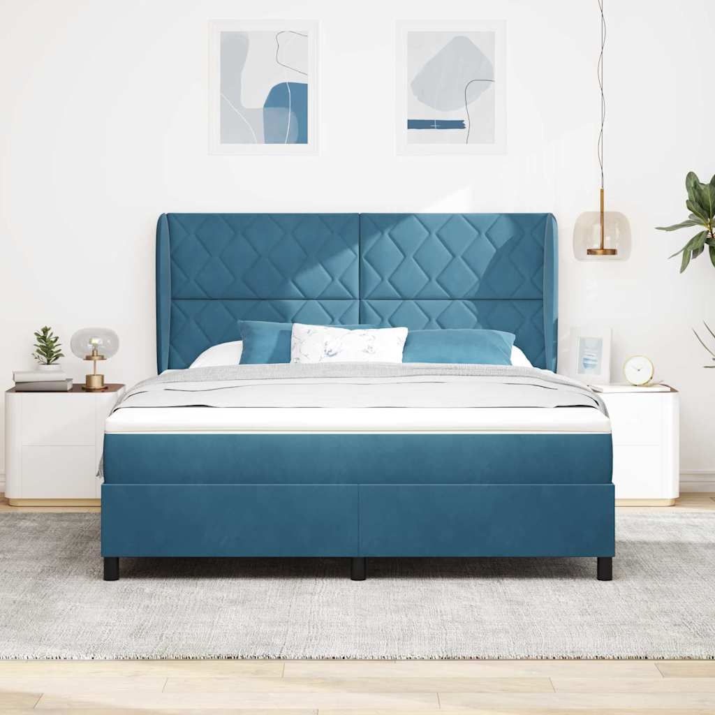 Lit à ressorts avec matelas Bleu foncé 180 x 200 cm Velours - XIOS