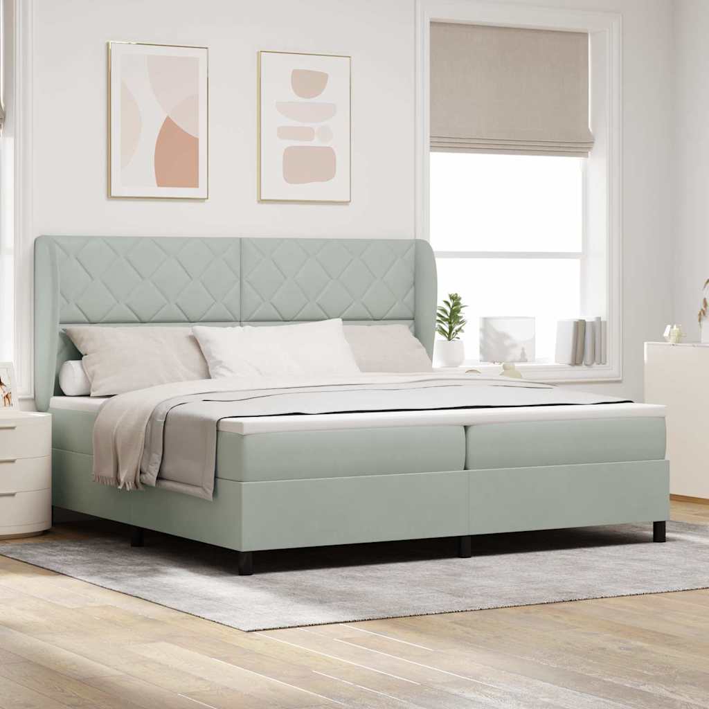 Lit à ressorts avec matelas Gris clair 200 x 200 cm Velours