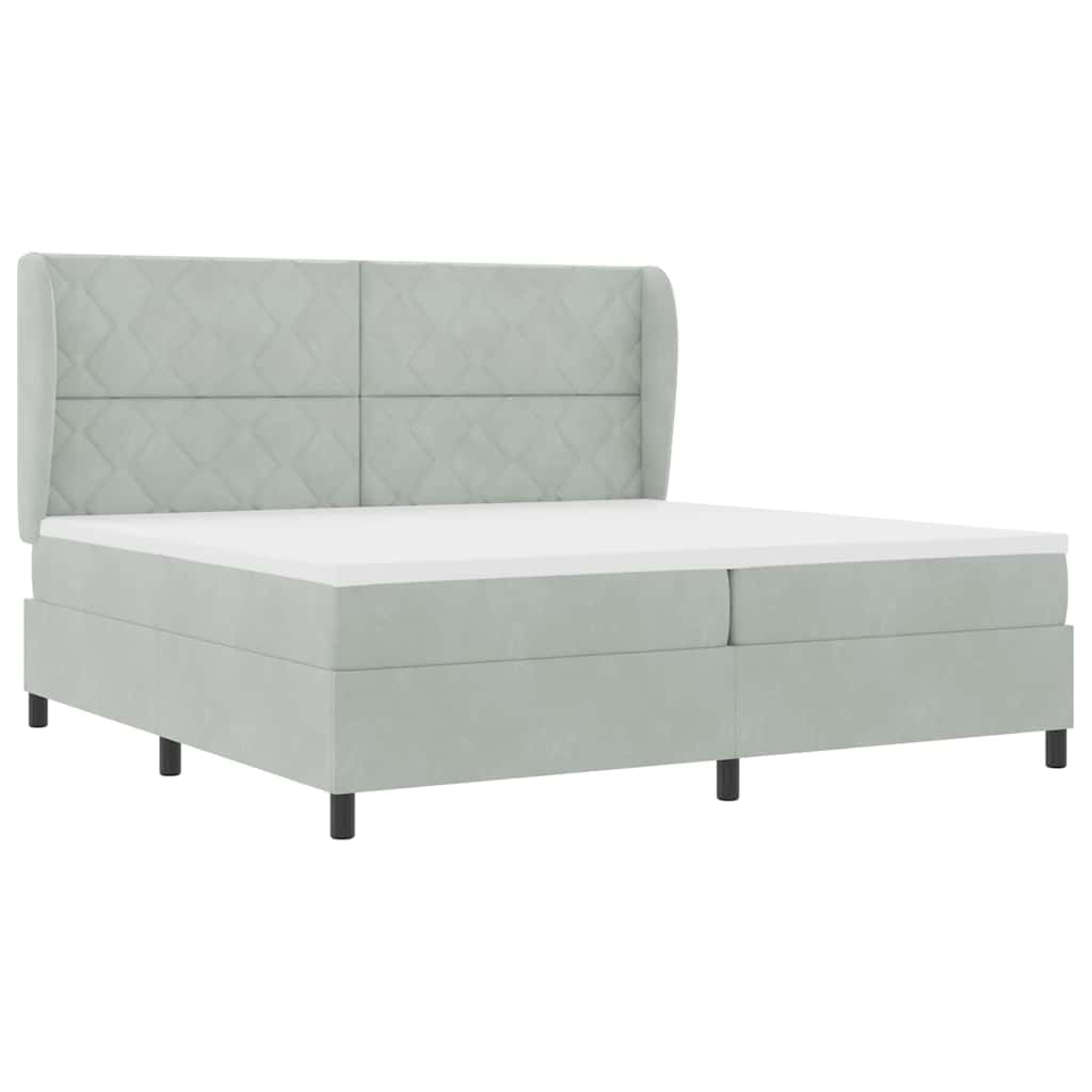 Lit à ressorts avec matelas Gris clair 200 x 200 cm Velours